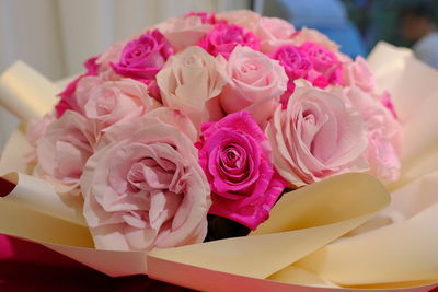 High angle view of rose bouquet