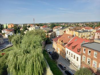 High angle shot of townscape against sky