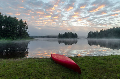 Scenic view of lake against sky during sunrise, algonquin provincial park, ontario, canada