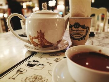 Close-up of coffee cup on table