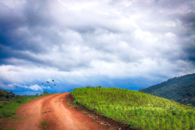 Scenic view of road amidst land against sky