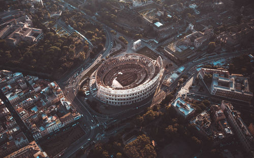 High angle view of city buildings