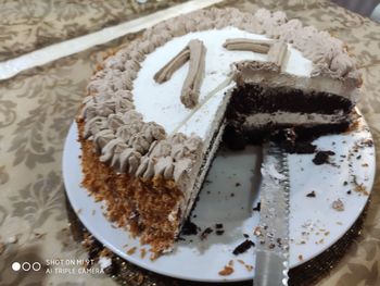 Close-up of chocolate cake in plate