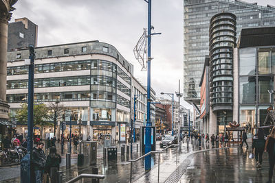Buildings in city during rainy season