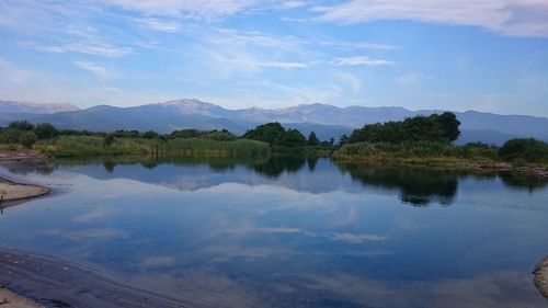 Scenic view of calm lake against sky