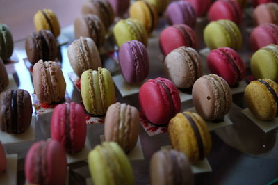 Close-up of fresh colorful macaroons