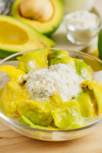 Close-up of food in bowl on table