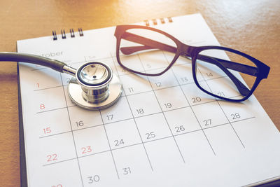 High angle view of eyeglasses on table