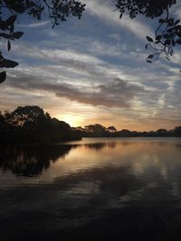 Scenic view of lake against sky during sunset