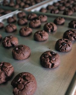 High angle view of cookies on table