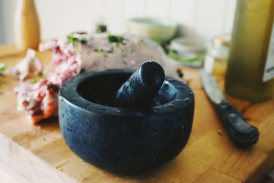 Close-up view of black tea on table