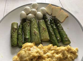 High angle view of food in plate on table