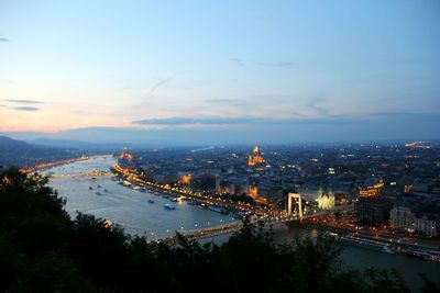 High angle view of city at dusk