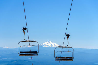 Overhead cable car against clear blue sky