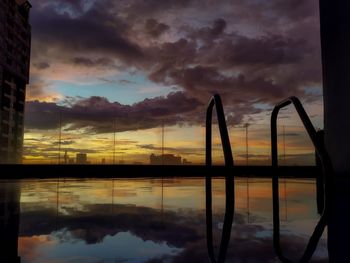 Scenic view of lake against dramatic sky