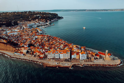 High angle view of sea against sky