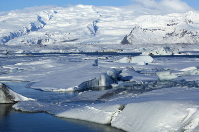 Scenic view of snowcapped mountains against sky