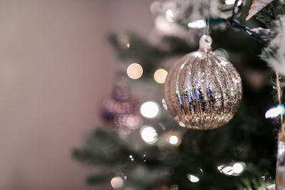 Close-up of illuminated christmas tree