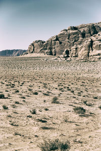 Scenic view of rocky mountains against clear sky