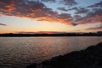 Scenic view of lake against sky during sunset