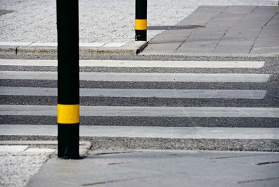 Close-up of road sign on street