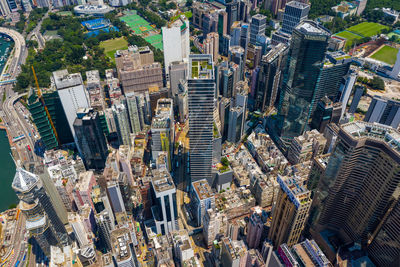 Aerial view of modern buildings in city