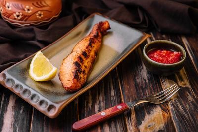 High angle view of food on table