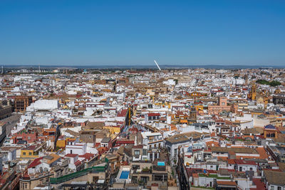 High angle view of townscape against clear sky