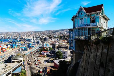 High angle view of cityscape against sky