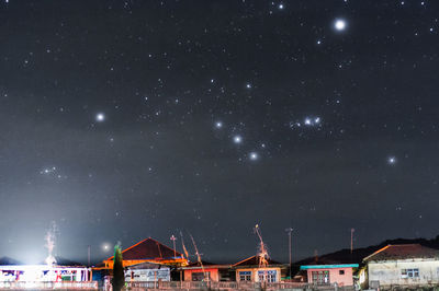 Low angle view of building against sky at night