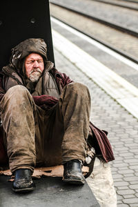 Portrait of homeless man