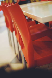 Close-up of empty seats on table