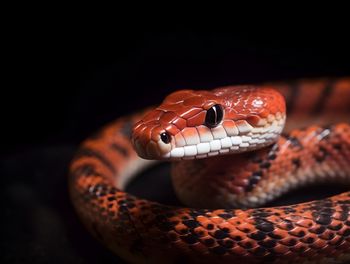 Close-up of snake against black background