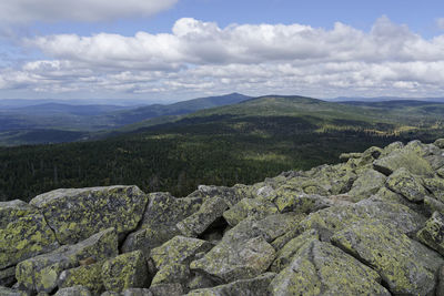 Scenic view of rocky mountains against sky