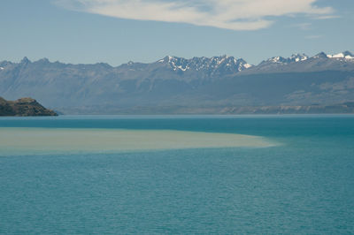 Scenic view of sea and mountains