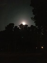 Low angle view of silhouette trees against sky at night