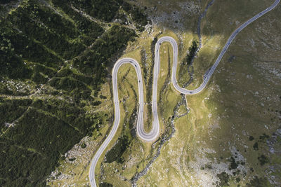 Aerial landscape over transfagarasan mountain road