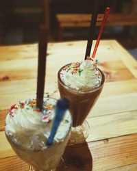 Close-up of ice cream on table