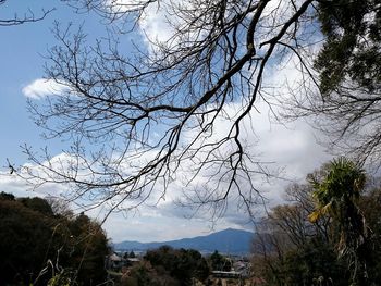 Scenic view of mountains against cloudy sky