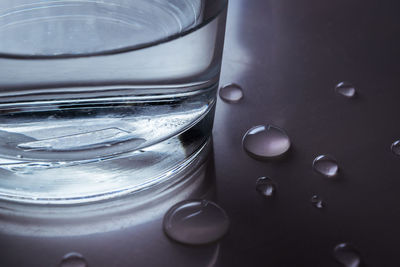 High angle view of water in glass on table