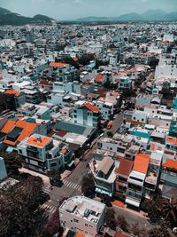 High angle view of townscape against sky