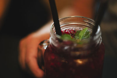 Close-up of glass of jar