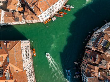 High angle view of boats in sea