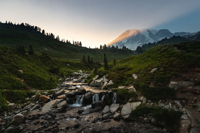 Scenic view of rocky mountains against sky