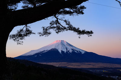 Scenic view of snowcapped mountains against sky during winter