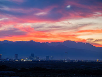 Scenic view of silhouette mountains against sky during sunset