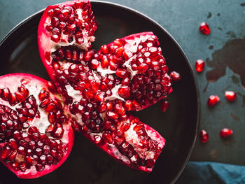 High angle view of strawberries in bowl