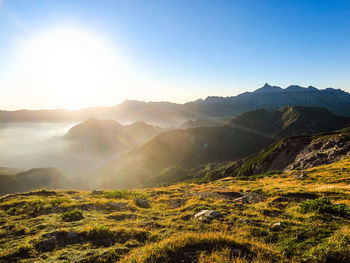 Scenic view of mountains against clear sky