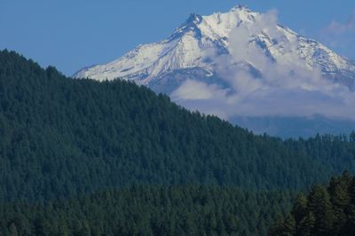 Scenic view of snow covered mountains against sky