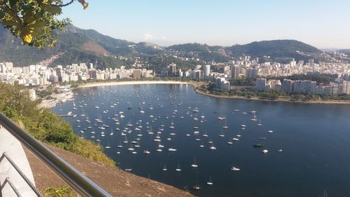 Scenic view of river by city against sky